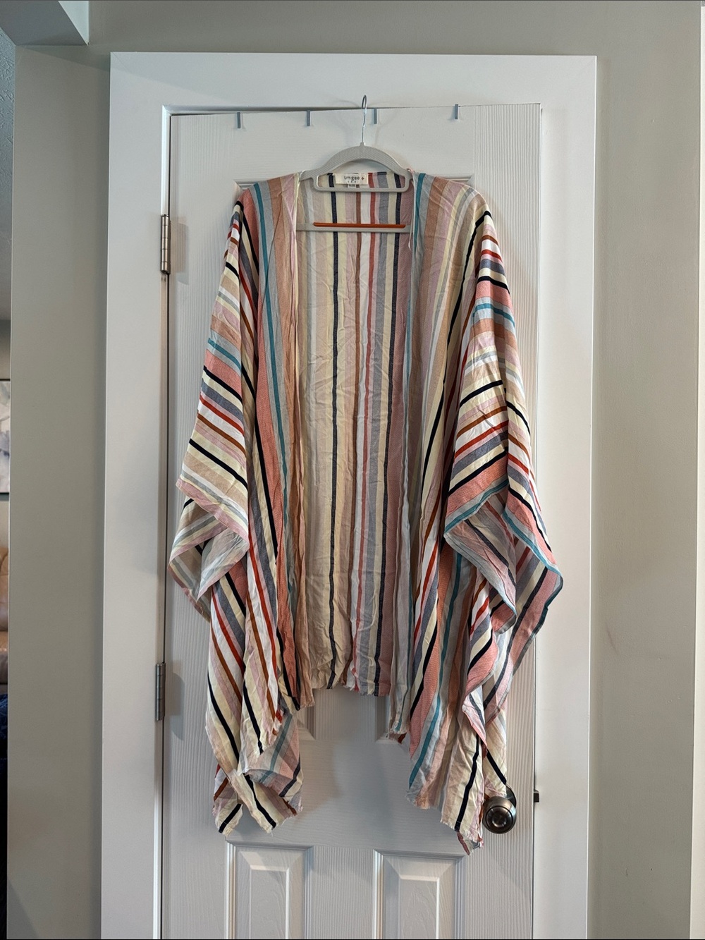 Umgee Striped Open-Front Kimono in Multicolor Pastels